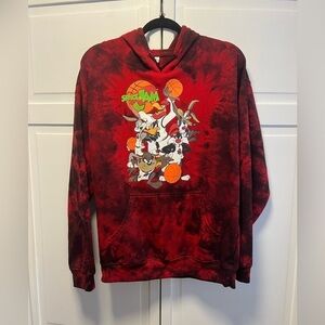 Space Jam Graphic Red Tie Dye Pullover Sweatshirt With Hoodie Size Men’s Medium